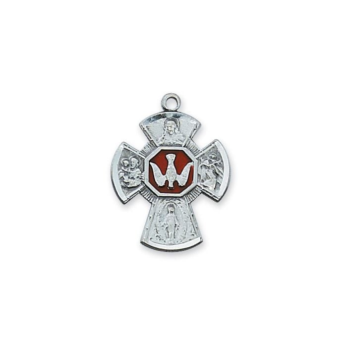 Sterling Silver Holy Spirit 4-Way Medal w/ 18" Chain