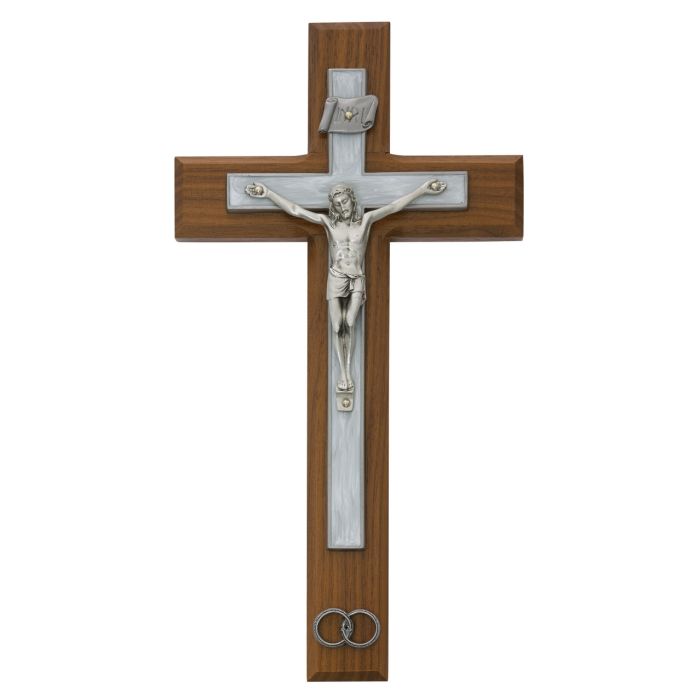 10" Walnut Crucifix w/ White Epoxy