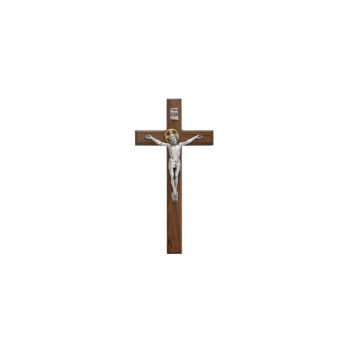 13" Walnut Crucifix Silver Crucifix