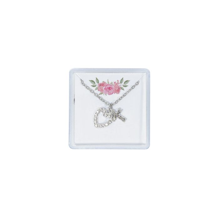 Cross and Heart Pendant w/ 16" Chain