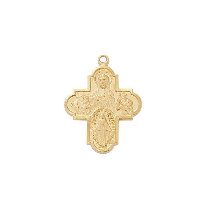 4 Way Gold Medal Cross w/ SS 18" Chain