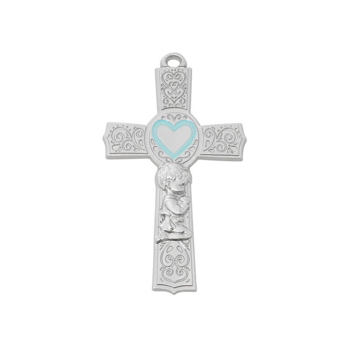 6" Pewter Baby Boy Blue Epoxy Cross