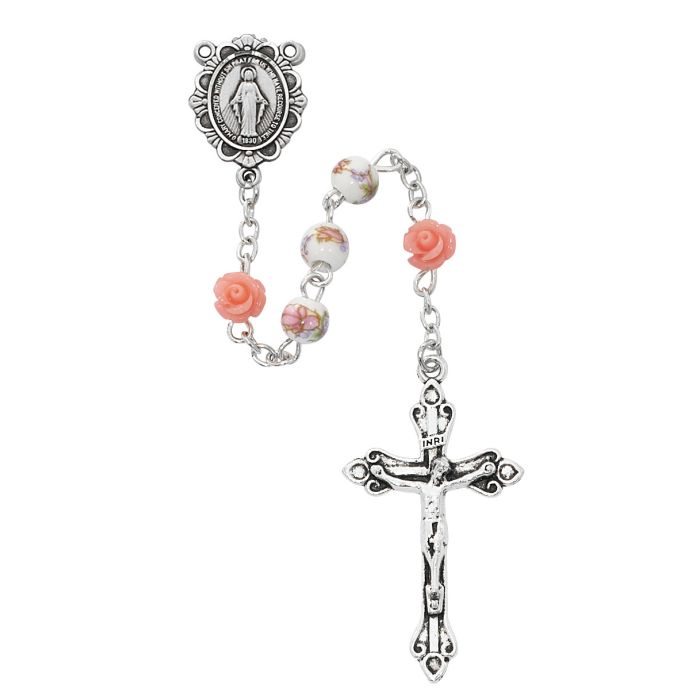 6mm Pink Flower Rosary
