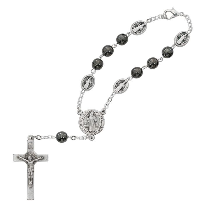 7mm Hematite St. Benedict Auto Rosary