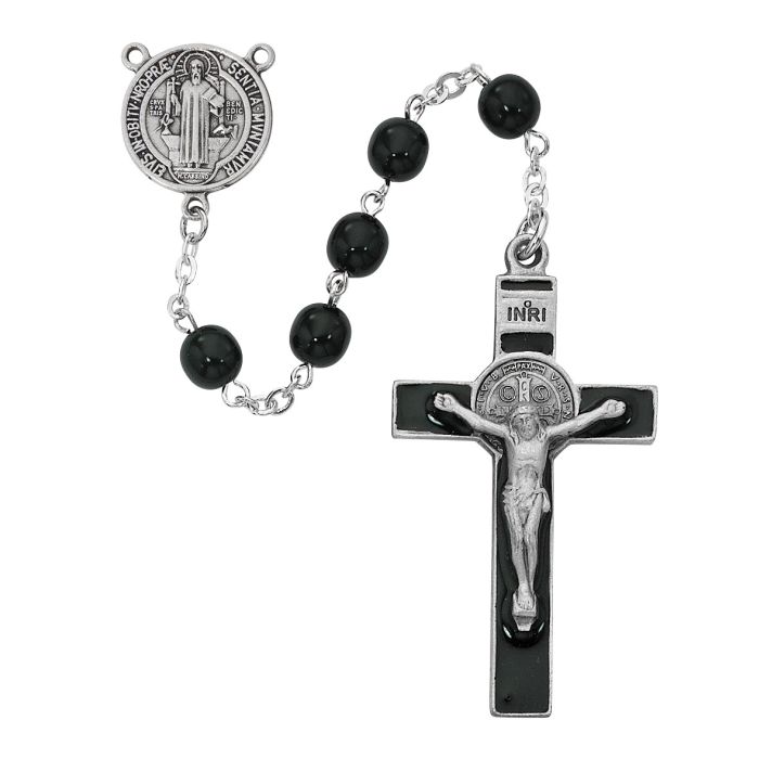 7mm Rosary Black Glass St. Benedict