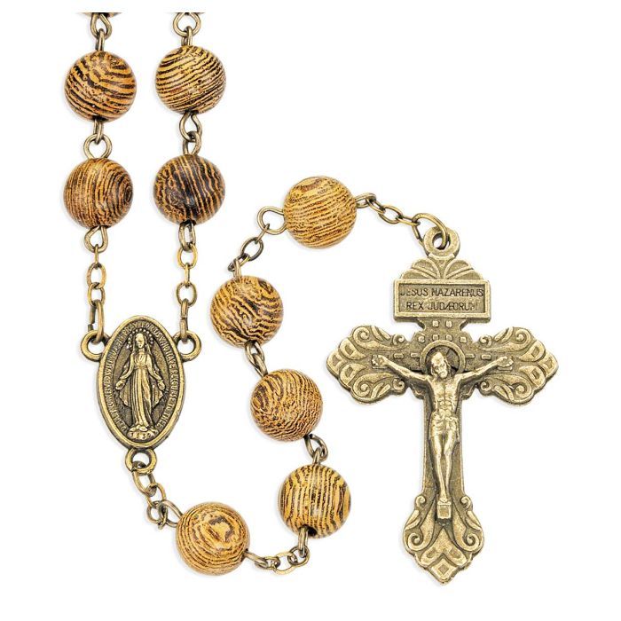 8mm Brown Wood Bead Rosary