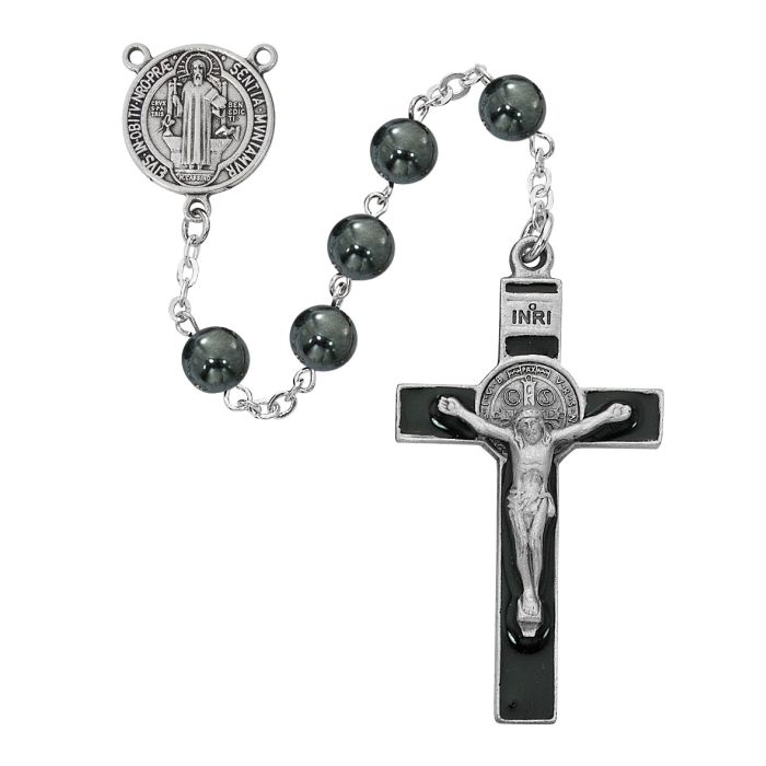 8mm Hematite St. Benendict Rosary