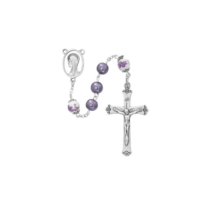 8mm Purple Pearl/Ceramic Rosary
