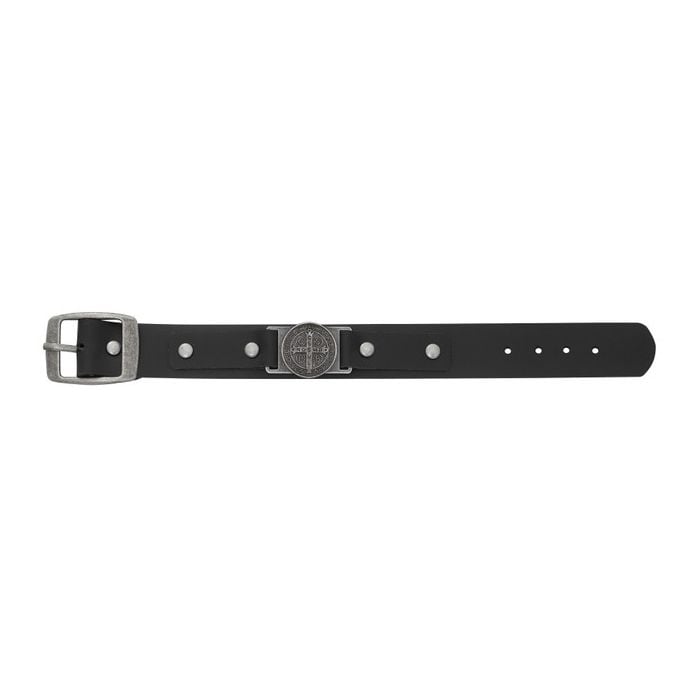 Black Leather St. Benedict Bracelet