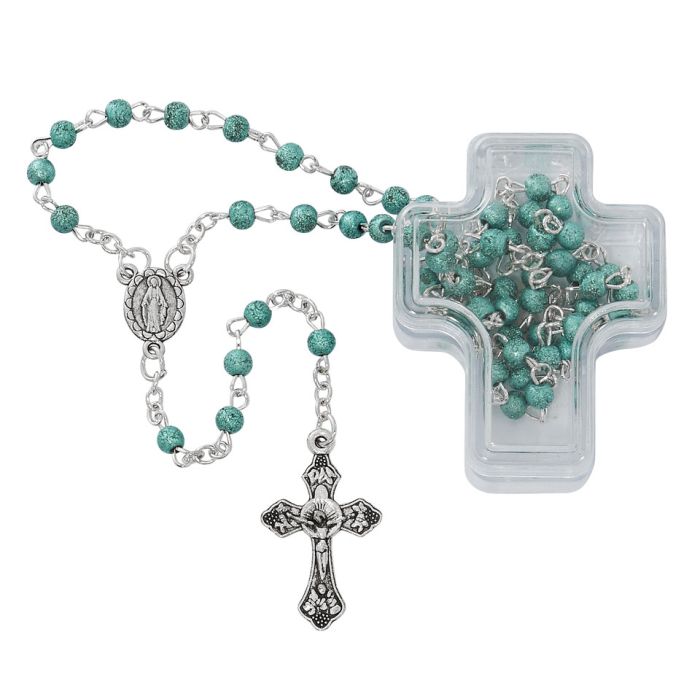 Blue Frosted Glass Rosary