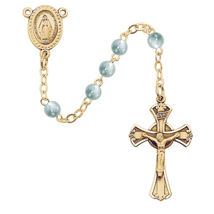 Gold Plated Blue Glass Rosary