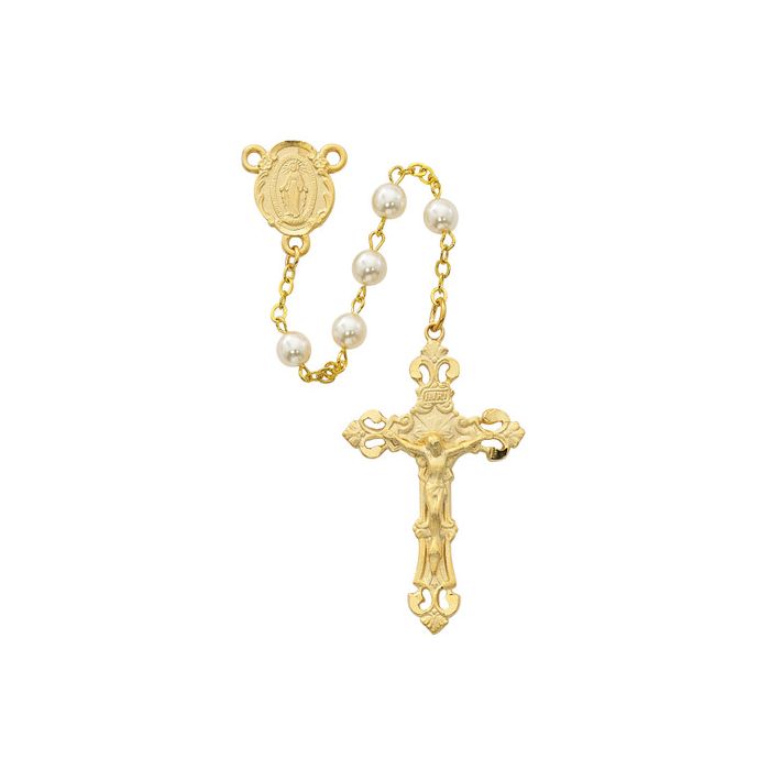 Gold Plated Pewter&Pearl Rosary
