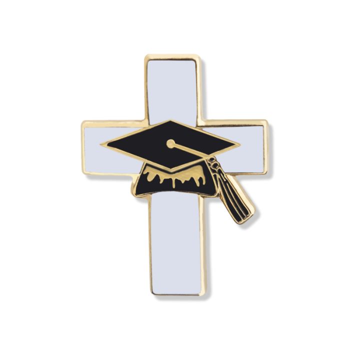 Graduation and Cross Lapel Pin