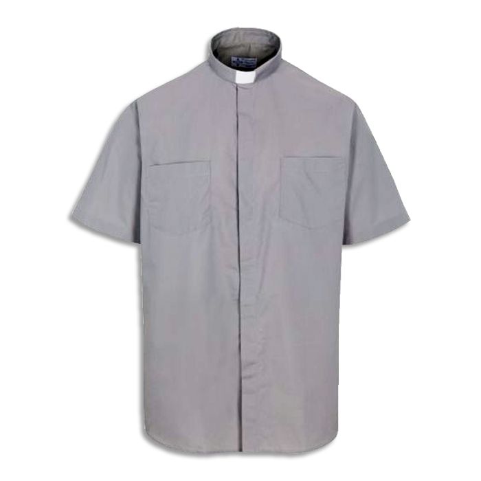 Grey Ample Cut Short Sleeve Tab Collar Clergy Shirt