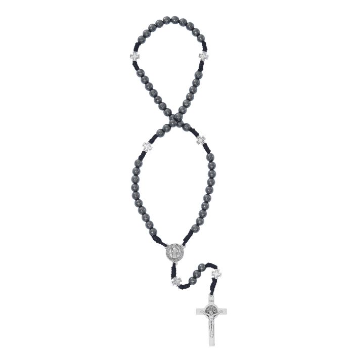 Hematite Corded St. Benedict Rosary