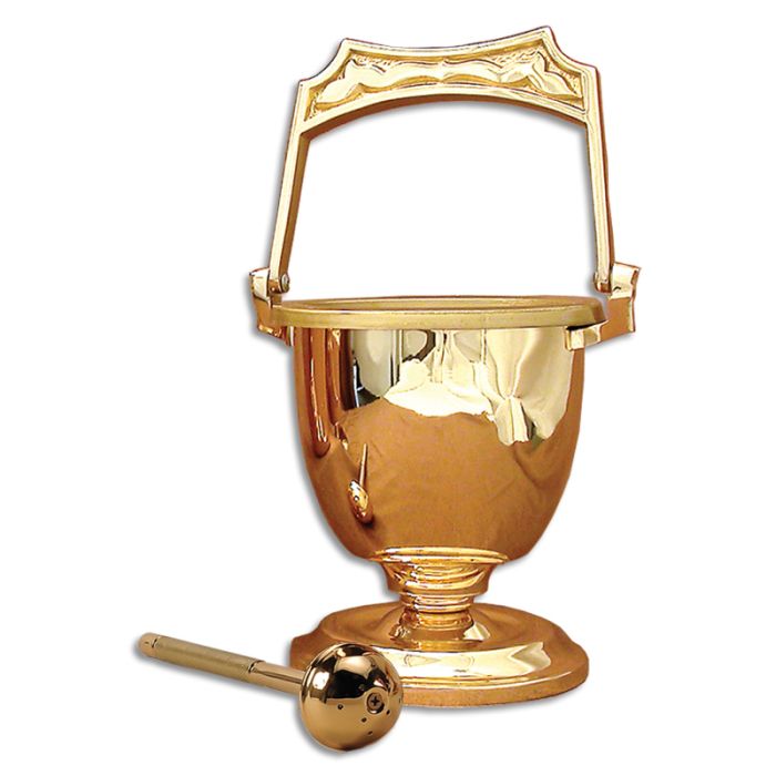 Holy Water Pot & Sprinkler #30PS82, Bronze