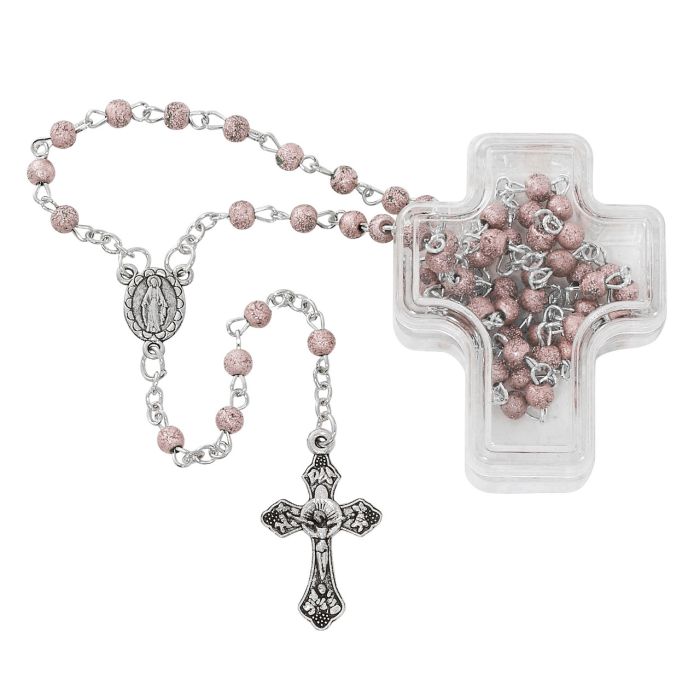 Pink Frosted Glass Rosary