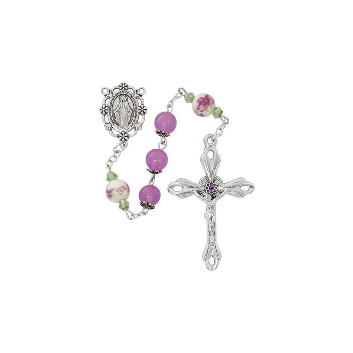 Purple Flower Bead Rosary