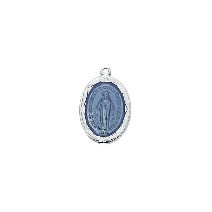 SS Blue Miraculous Medal w/18" Chain