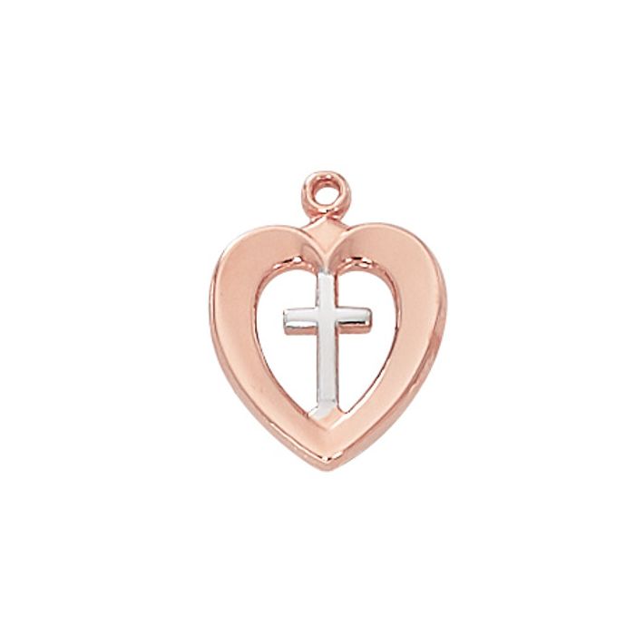 SS Rose Gold Tutone Heart Cross