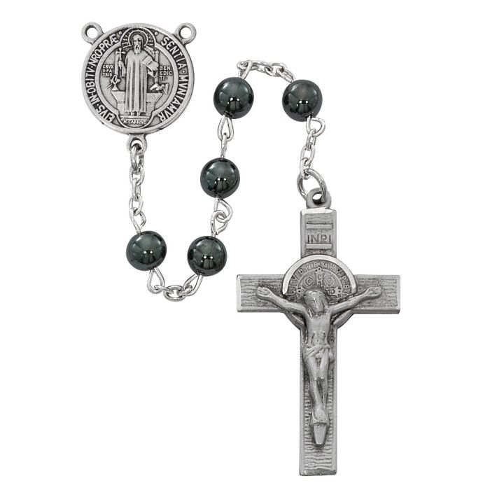 St Benedict Hematite Rosary