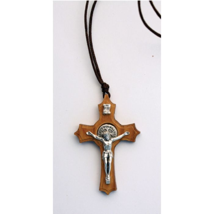 St Benedict Wood Cross Necklace
