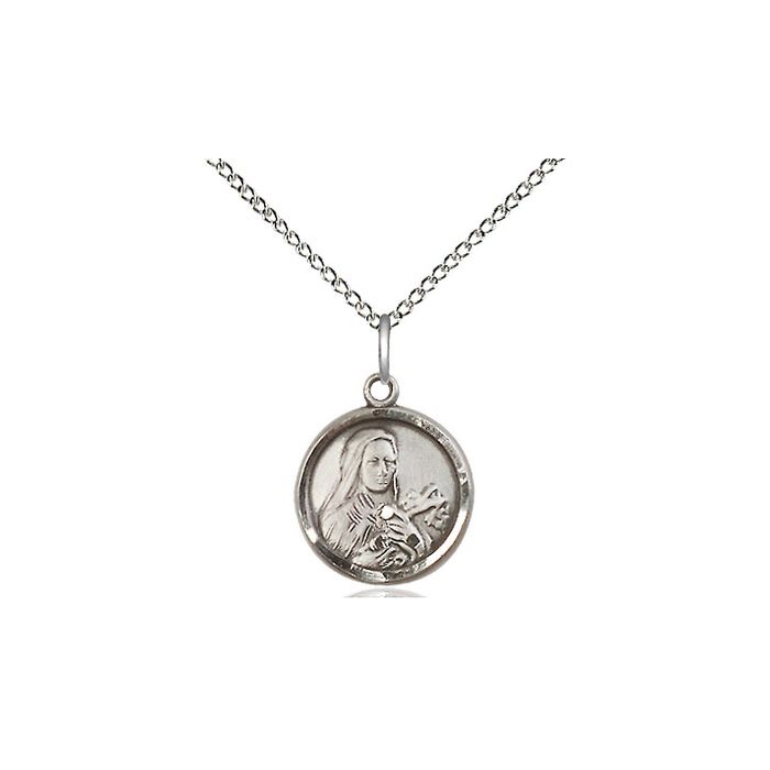 Sterling Silver St Theresa Pendant w/ 18" Chain