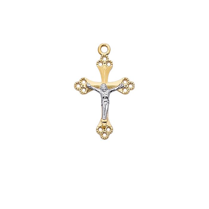 Tutone Gold Crucifix w/ 18" SS Chain