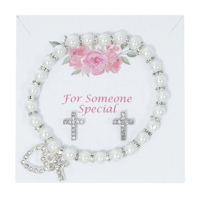 White Pearl Bracelet and Earrings Set
