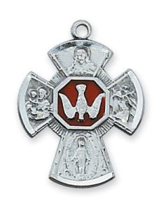 Sterling Silver Holy Spirit 4-Way Medal w/ 18" Chain