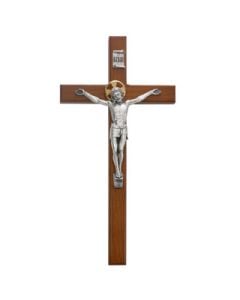 10" Cherry Wood Silver Crucifix