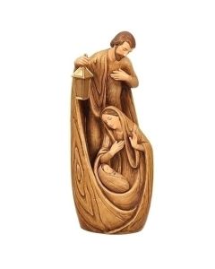 12" WOOD CARVED HOLY FAMILY