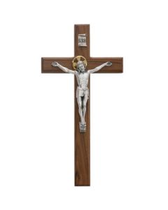 13" Walnut Crucifix Silver Crucifix