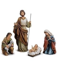 18" 4PC SET HOLY FAMILY WITH SHEPERD/SHEEP FIGURE