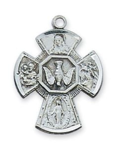 Sterling Silver 4-Way Medal w/ 18" Chain