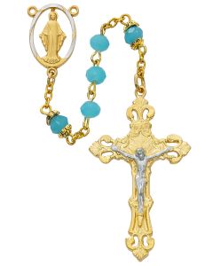 6mm Gold Plate Aqua Rosary