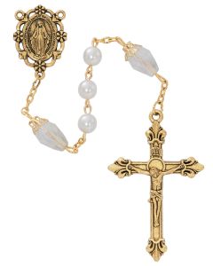 6mm Pearl/Crystal Antique Gold Rosary