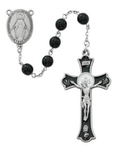 7mm Pewter Black Glass Rosary