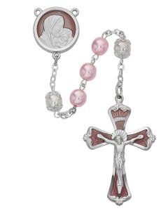 7mm Pink Pearl Rosary with Enamel