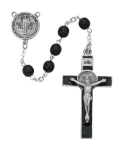 7mm Rosary Black Glass St. Benedict
