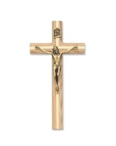 8" Oak Crucifix w/ Gold Inlay