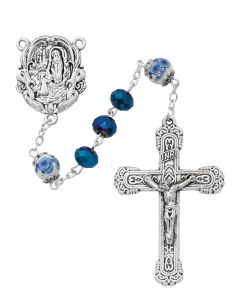 8mm Blue Metallic Lourdes Water Rosary