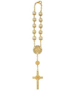 8mm Gold Plated Pearl St. Benedict Auto Rosary