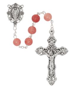 8mm Pink Glass Rosary