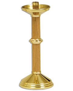 Altar Candlestick #750, Solid Brass & Oak