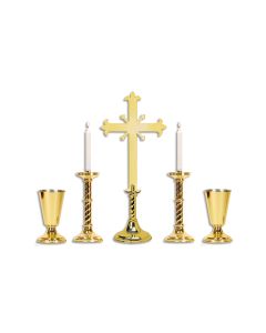 Altar Set #1131, Solid Brass with Plain Cross