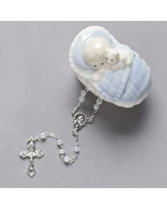 Baby Boy Rosary w/ Porcelain Crib #31008