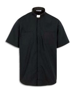Black Extra Ample Cut Short Sleeve Tab Collar Clergy Shirt