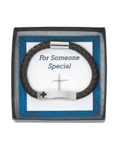 Brown Magnetic Leather Cross Bracelet