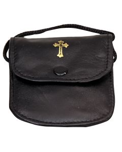 BURSE, BLK LEATHER W/GOLD CROS